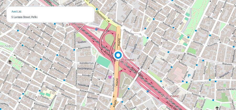 Map preview for Avel Ltd, 5 Larissis Street, Pefki, Athens, Greece